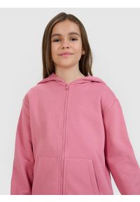 4f - 4F Bluza dresowa rozpinana z kapturem dziewczęca - różowa 164 (13-14 lat). Okazja: na co dzień. Typ kołnierza: kaptur. Kolor: różowy. Materiał: dresówka. Wzór: gładki, ze splotem. Sezon: lato. Styl: casual, sportowy #2