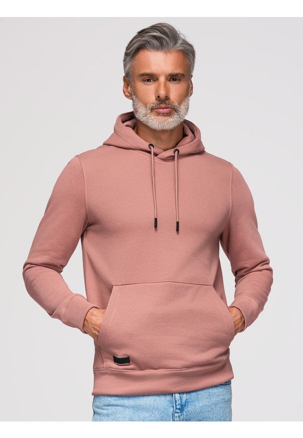 Ombre Clothing - Bluza dresowa męska kangurka z kapturem BASIC – ciemnoróżowa V4 - Rozmiar: XL. Okazja: na co dzień. Typ kołnierza: kaptur. Kolor: różowy. Materiał: dresówka. Wzór: jednolity. Styl: casual, sportowy