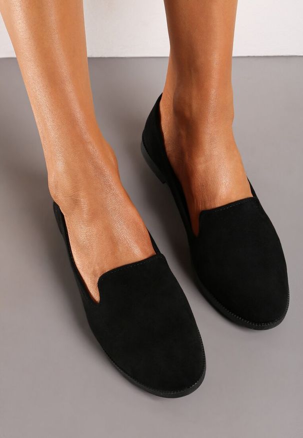 Renee - Czarne Balerinki Typu Loafersy Daphikaia. Okazja: na spacer. Kolor: czarny. Sezon: lato. Styl: elegancki
