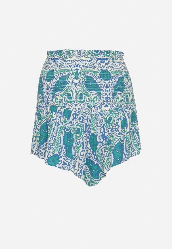 Born2be - Zielone Szorty z Bawełny z Wysokim Stanem i Gumkami w Talii we Wzór Paisley Jenanellis. Okazja: na co dzień. Stan: podwyższony. Kolor: zielony. Materiał: bawełna. Wzór: paisley. Styl: klasyczny, casual, elegancki
