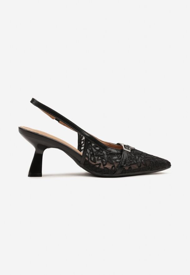 Renee - Czarne Sandały Vices na Obcasie z Haftowanej Siateczki Telaniriel. Okazja: na co dzień. Kolor: czarny. Materiał: jeans. Wzór: haft. Obcas: na obcasie. Styl: elegancki, casual. Wysokość obcasa: średni