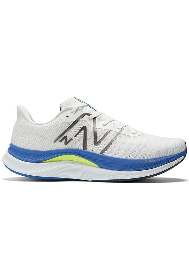 Buty męskie New Balance FuelCell Propel v4 MFCPRCW4 – białe. Okazja: na co dzień. Kolor: biały. Materiał: poliester, syntetyk, guma. Szerokość cholewki: normalna. Sport: fitness, bieganie