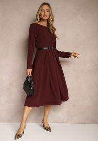 Renee - Bordowa Rozkloszowana Sukienka w Eleganckim Stylu Temilissa. Okazja: na co dzień, na imprezę, na spotkanie biznesowe. Kolor: czerwony. Typ sukienki: rozkloszowane. Styl: elegancki #5