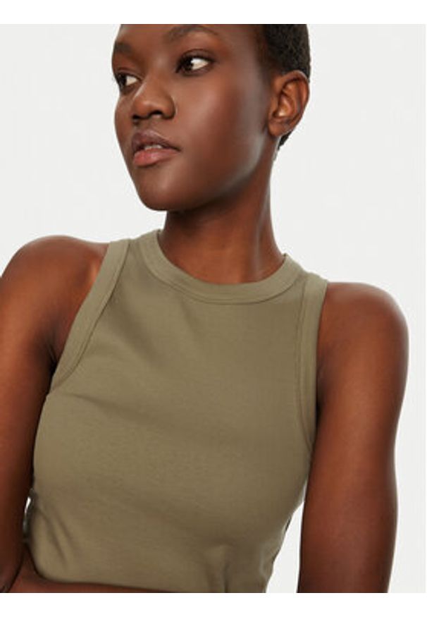 IVY & OAK - IVY OAK Top Klara IO1100X2350 Khaki Slim Fit. Kolor: brązowy. Materiał: bawełna