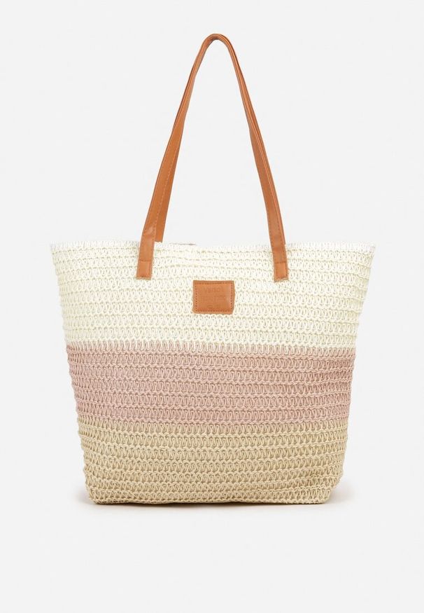 Born2be - Różowo-Beżowa Torebka Boho z Papierowej Plecionki o Fasonie Tote na Suwak Jabba. Kolor: różowy. Sezon: lato. Styl: boho