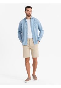 Ombre Clothing - Szorty męskie ze strukturalnej dzianiny SLIM FIT – piaskowe V3 - Rozmiar: L. Okazja: na co dzień. Kolor: beżowy. Materiał: dzianina. Wzór: jednolity. Styl: klasyczny, wakacyjny, sportowy, casual