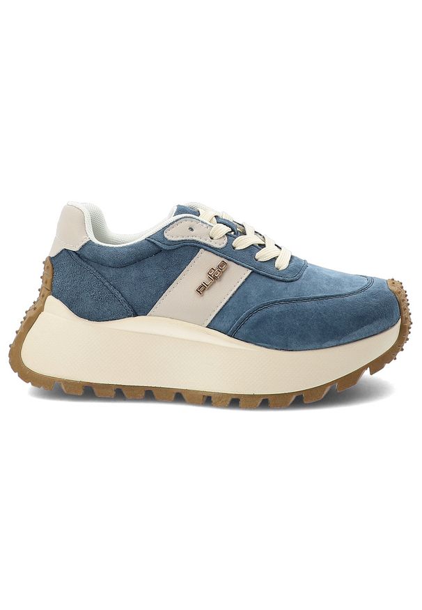 Sneakersy damskie Filippo, cholewka z naturalnej skóry zamszowej z kontrastowym panelem bocznym i klasycznym sznurowaniem z metalowym logo masywna br. Okazja: na spacer, na co dzień. Kolor: niebieski. Materiał: zamsz, skóra. Szerokość cholewki: normalna. Obcas: na platformie. Styl: klasyczny