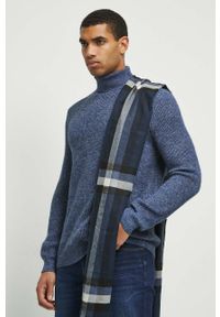 medicine - Medicine sweter z domieszką wełny męski kolor granatowy z golferm. Typ kołnierza: golf. Kolor: niebieski. Materiał: wełna. Długość rękawa: długi rękaw. Długość: długie. Wzór: melanż #1