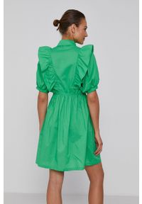 Pieces - Sukienka bawełniana. Kolor: zielony. Materiał: bawełna. Długość rękawa: krótki rękaw. Typ sukienki: rozkloszowane
