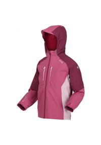 Hydrate Regatta dziecięca turystyczna kurtka z membraną. Typ kołnierza: kaptur. Kolor: różowy, wielokolorowy, fioletowy. Sport: turystyka piesza