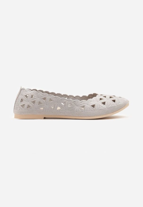 Renee - Szare Balerinki Vices z Ażurowymi Wycięciami Naneria. Okazja: na co dzień. Kolor: szary. Wzór: ażurowy. Styl: elegancki, casual