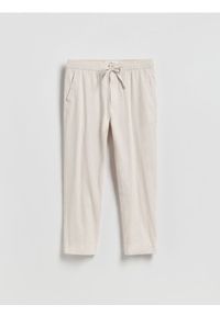 Reserved - Spodnie carrot z lnem - jasnoszary. Kolor: szary. Materiał: len