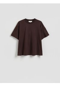 Reserved - Bawełniany t-shirt oversize - ciemnobrązowy. Kolor: brązowy. Materiał: bawełna
