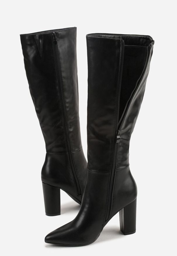 Born2be - Czarne Eleganckie Kozaki Vices na Słupku ze Szpiczastym Noskiem Lanirrea. Okazja: na co dzień, na spotkanie biznesowe, do pracy. Nosek buta: szpiczasty. Zapięcie: pasek. Kolor: czarny. Obcas: na słupku. Styl: elegancki