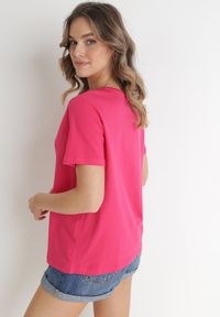 Born2be - Fuksjowy Gładki T-shirt z Krótkimi Rękawami Elisza. Kolor: różowy. Długość rękawa: krótki rękaw. Długość: krótkie. Wzór: gładki #3