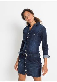 bonprix - Sukienka dżinsowa z paskiem. Kolor: niebieski. Styl: elegancki #1