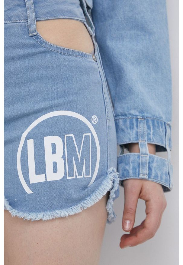 LABELLAMAFIA - LaBellaMafia Szorty jeansowe damskie z nadrukiem high waist. Stan: podwyższony. Kolor: niebieski. Materiał: jeans. Wzór: nadruk