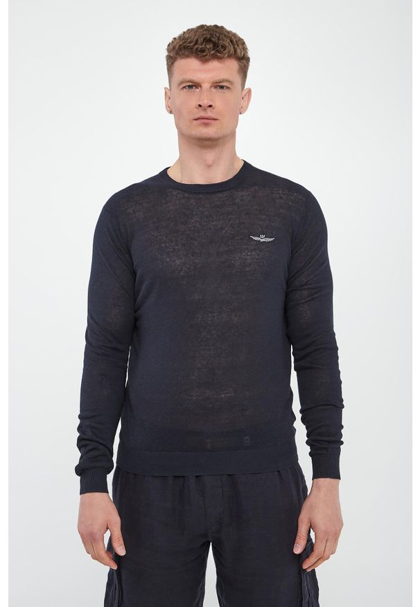 Aeronautica Militare - Sweter męski lniany AERONAUTICA MILITARE. Materiał: len