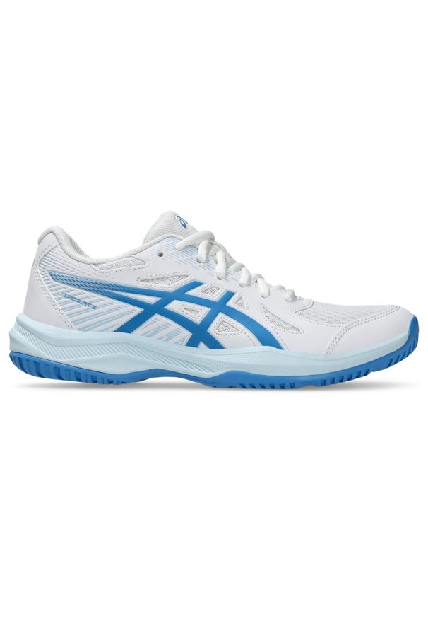 Damskie buty halowe Asics Upcourt 6. Kolor: biały, niebieski, wielokolorowy