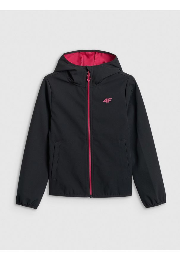 4f - 4F Kurtka softshell wiatroodporna membrana 5000 dziewczęca - czarna 152 (11-12 lat). Okazja: na uczelnię. Kolor: czarny. Materiał: softshell. Sezon: lato
