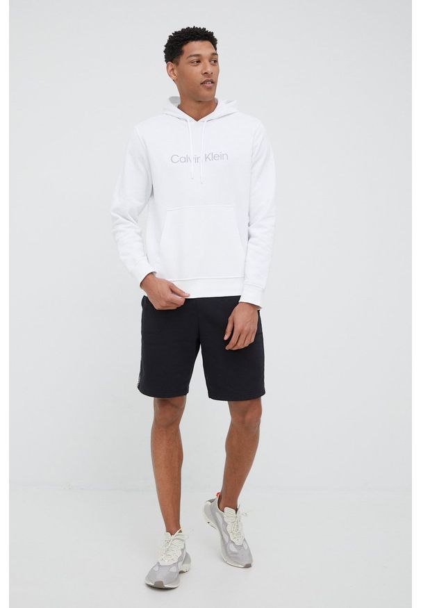 Calvin Klein Performance bluza dresowa męska kolor biały z kapturem z nadrukiem. Typ kołnierza: kaptur. Kolor: biały. Materiał: dresówka. Wzór: nadruk