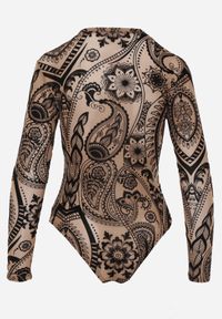 Born2be - Brązowe Body z Siateczki Mophel. Okazja: na co dzień. Kolor: brązowy. Materiał: jeans, materiał, wiskoza, welur. Styl: casual, elegancki #3