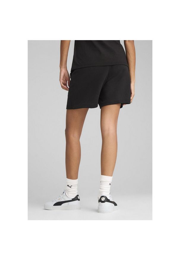 Puma - Damskie szorty z wysokim stanem ESS SCRIPT 5" PUMA Black. Stan: podwyższony. Kolor: czarny