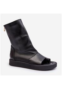 Zazoo 3441 Sandały Damskie Skórzane Z Cholewka Czarne. Okazja: na spacer. Zapięcie: zamek. Kolor: czarny. Materiał: skóra. Sezon: lato #11