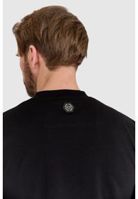 Philipp Plein - PHILIPP PLEIN Czarny męski t-shirt z czaszką zdobioną dżetami, Rozmiar M. Kolor: czarny. Wzór: aplikacja #6
