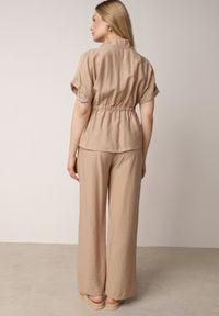 Born2be - Beżowy Wiskozowy Komplet Spodnie i Bluzka Koszulowa z Wiązaniem w Talii Irinryss. Kolor: beżowy. Materiał: wiskoza #6