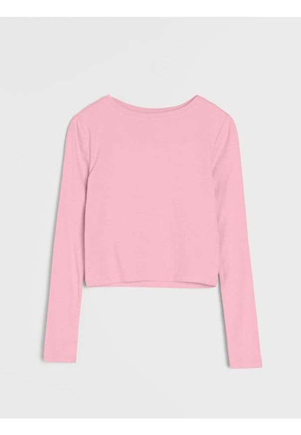 Sinsay - Koszulka z długim rękawem basic - różowy. Kolor: różowy. Długość rękawa: długi rękaw. Długość: długie
