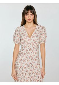 Big-Star - Sukienka damska midi z wiskozy w kwiatowy wzór perłowa Pala 103. Kolor: kremowy. Materiał: wiskoza. Wzór: kwiaty. Styl: elegancki. Długość: midi #6