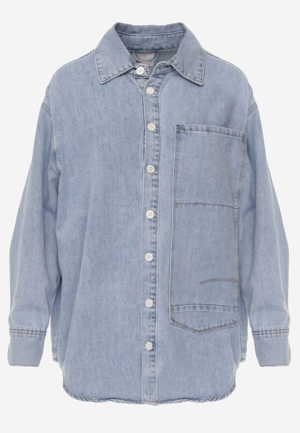 Renee - Niebieska Jeansowa Koszula z Bawełną z Przeszyciami Nekki. Okazja: na co dzień. Kolor: niebieski. Materiał: bawełna, jeans. Wzór: kolorowy. Sezon: lato. Styl: casual