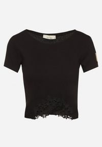 Born2be - Czarny Prążkowany T-shirt Zdobiony Koronką Lizeira. Okazja: na co dzień. Kolor: czarny. Materiał: koronka, prążkowany. Wzór: aplikacja, koronka. Styl: casual