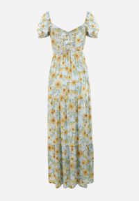 Born2be - Jasnoniebieska Sukienka Bloch. Typ kołnierza: dekolt gorset. Kolor: niebieski. Materiał: tkanina. Wzór: kwiaty. Sezon: wiosna, lato. Typ sukienki: rozkloszowane, gorsetowe. Styl: boho. Długość: maxi #2