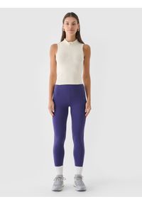4f - 4F Legginsy dzianinowe damskie - granatowe XXL. Okazja: na co dzień. Stan: podwyższony. Kolor: niebieski. Materiał: dzianina. Wzór: gładki, ze splotem, jednolity. Styl: sportowy, casual