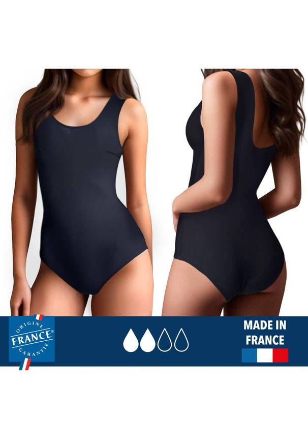PLIM UNDERWEAR - Menstruacyjny strój kąpielowy 1-częściowy dla nastolatek – średnia chłonność. Kolor: czarny