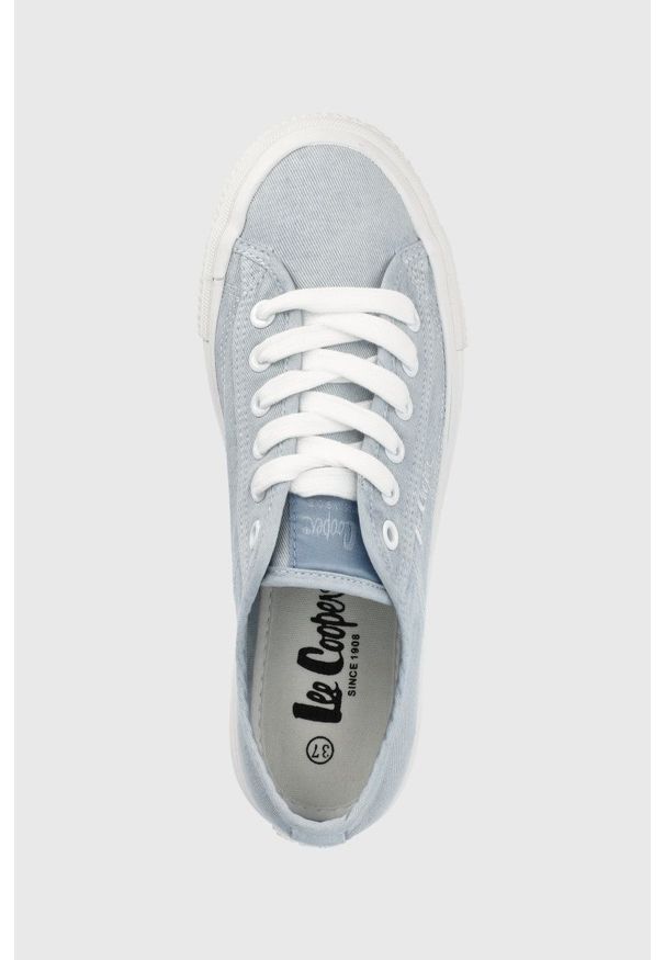 Lee Cooper tenisówki damskie. Nosek buta: okrągły. Zapięcie: sznurówki. Kolor: niebieski. Obcas: na platformie