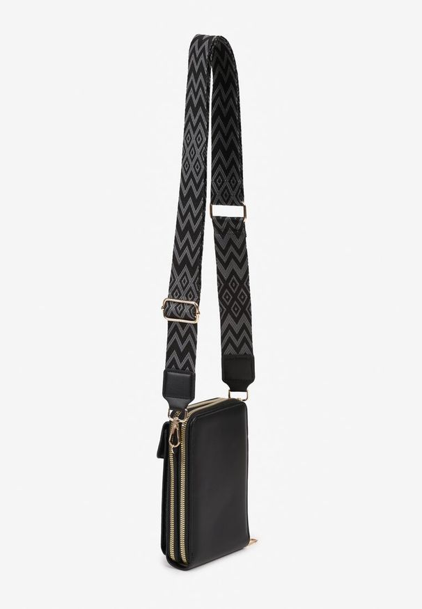 Renee - Czarna Torebka Etui na Telefon z Plecionką Konevia. Kolor: czarny. Styl: elegancki, casual