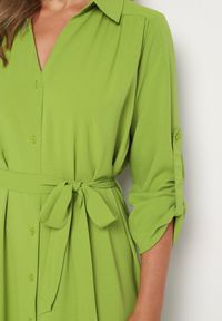 Born2be - Zielona Rozpinana Sukienka Koszulowa z Regulowanymi Rękawami Grimoire. Kolor: zielony. Materiał: tkanina. Typ sukienki: koszulowe #3