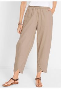 bonprix - Spodnie 3/4 z przewiewnej mieszanki lnu. Stan: podwyższony. Kolor: beżowy. Materiał: len #1