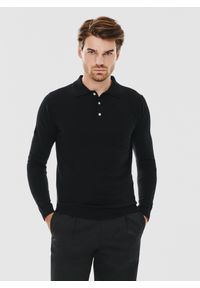 Pako Lorente - PAKO LORENTE – Męski czarny sweter z kołnierzykiem polo. Typ kołnierza: polo. Kolor: niebieski, czarny. Materiał: wełna. Sezon: zima, jesień