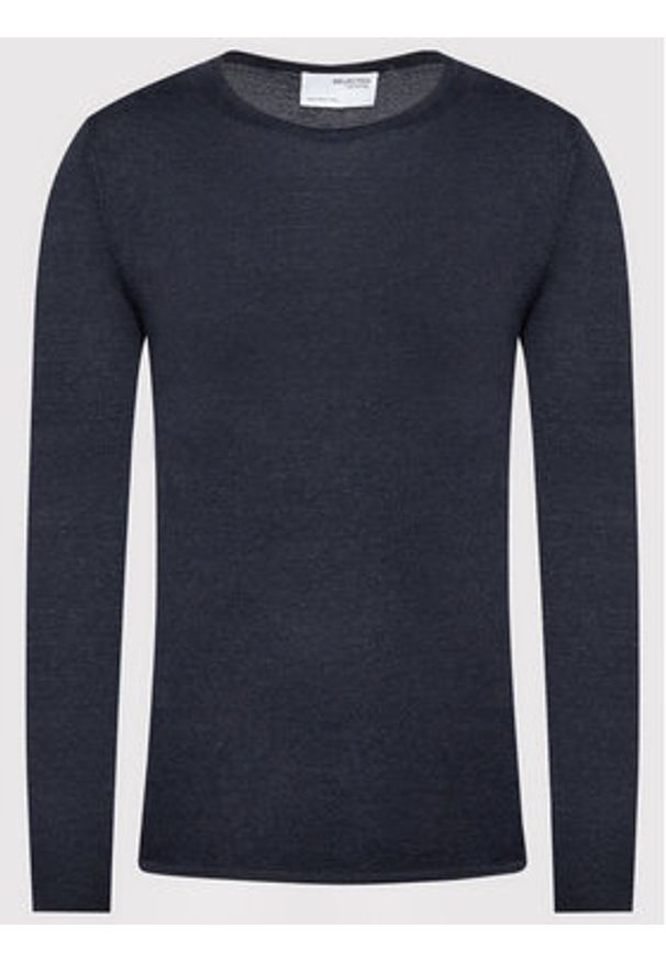 Selected Homme Sweter Rome 16079774 Granatowy Regular Fit. Kolor: niebieski. Materiał: bawełna