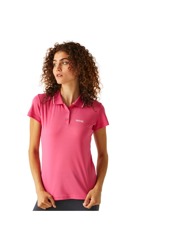 Regatta - Damska koszulka turystyczna polo Maverick V. Typ kołnierza: polo. Kolor: różowy. Materiał: materiał. Sport: turystyka piesza
