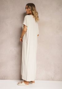 Renee - Beżowa Pudełkowa Sukienka z Wiskozy z Rozcięciem Vimoray. Kolor: beżowy. Materiał: wiskoza #3