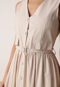 Born2be - Beżowa Sukienka o Rozkloszowanym Kroju z Wiskozą i Bawełną z Paskiem Kelaliria. Okazja: na co dzień, na randkę. Kolor: beżowy. Materiał: wiskoza, bawełna. Typ sukienki: proste. Styl: elegancki, casual #4