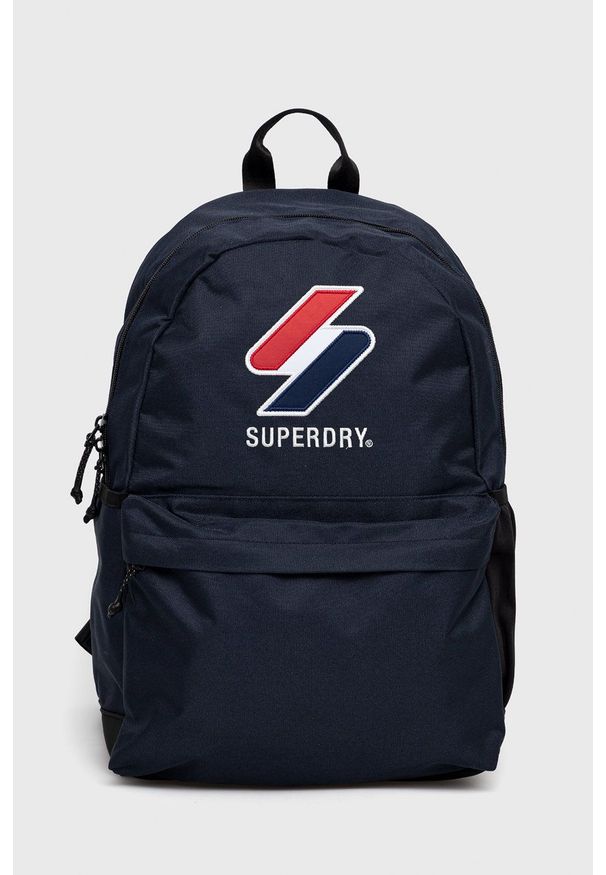 Superdry plecak damski kolor granatowy duży z nadrukiem. Kolor: niebieski. Wzór: nadruk