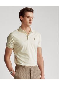 Ralph Lauren - RALPH LAUREN - Beżowa koszulka polo Custom Slim Fit. Typ kołnierza: polo. Kolor: beżowy. Materiał: bawełna, prążkowany, tkanina. Wzór: haft #1