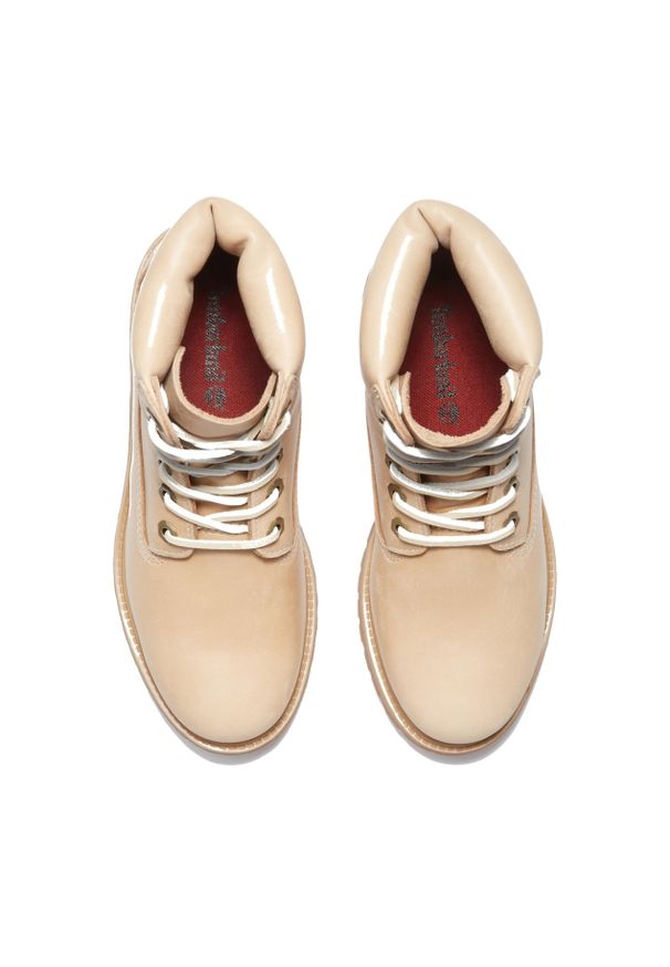 Timberland - Trapery damskie TIMBERLAND Premium 6 Inch Lace Up Waterproof Boot. Kolor: beżowy. Materiał: puch, guma, skóra. Szerokość cholewki: normalna. Sezon: lato. Styl: klasyczny