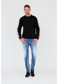 MOSCHINO Czarna męska bluza z lampasami, Rozmiar XL. Typ kołnierza: bez kaptura. Kolor: czarny